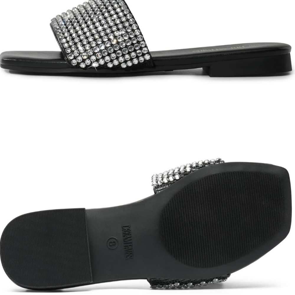 DREAM PAIRS Rhinestone Slip-on Square Open Toe Slides - Picture 3 of 5